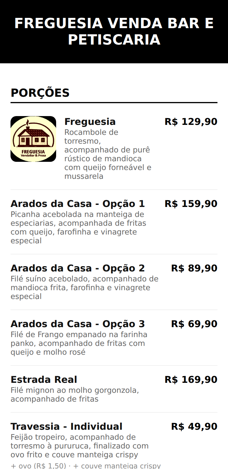 Cardápio digital de exemplo